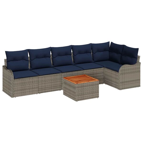 vidaXL Ensemble de canapé de jardin avec coussin 7 Pièces Gris polyrotin