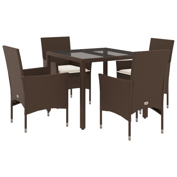 vidaXL Ensemble à manger de jardin et coussins 5Pièces marron rotin verre