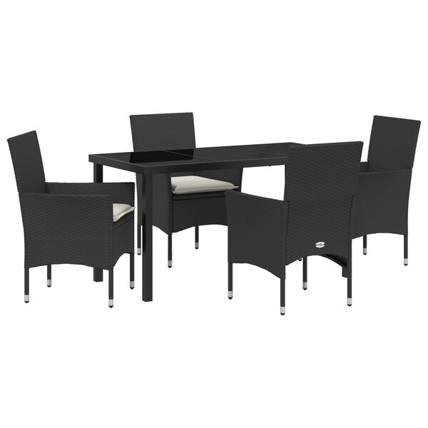 vidaXL Ensemble Salle à Manger Jardin 5 Pièces avec Coussins Rattan Poly Noir