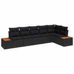 vidaXL Ensemble de canapé de jardin avec coussin 6 Pièces Noir Poly rotin