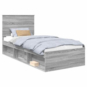 vidaXL Cadre de lit Gris Sonoma 90 x 190 cm Bois de pin massif