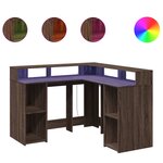 Bureau table poste de travail meuble d'ordinateur informatique étude et lumières LED chêne bois d'ingénierie brun 02_0023793
