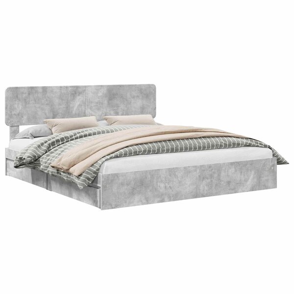 vidaXL Lit de Rangement Gris béton 200 x 200 cm Bois d'ingénierie