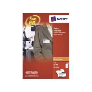 Boite de 100 portes-badge épingle 4x7,5 cm + 108 inserts microperforés AVERY ZWECKFORM