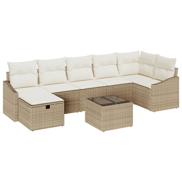 vidaXL Ensemble de canapé de jardin 8 pièces avec coussins Beige Rattan en polyéthylène