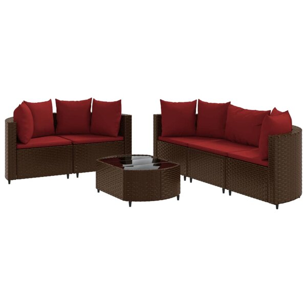 vidaXL Salon de jardin avec coussins 6 Pièces marron résine tressée