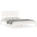 vidaXL Cadre de lit avec tête de lit blanc King Size bois massif
