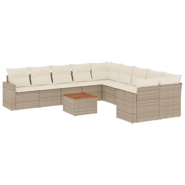 vidaXL Salon de jardin 11 Pièces avec coussins beige résine tressée