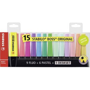 Set edition collector de 15 surligneur boss original 9 + 6 pastels stabilo