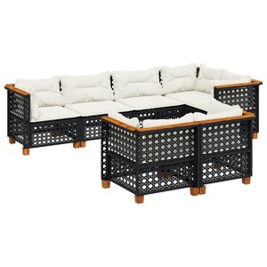 vidaXL Salon de jardin 7 Pièces avec coussins noir résine tressée