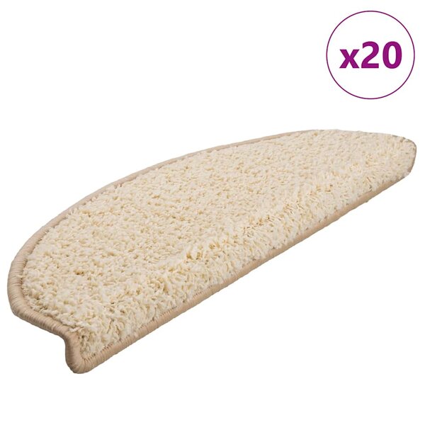 vidaXL Tapis d'escalier 20 pièces 65 x 21 x 4 cm Crème Demi-rond Grand