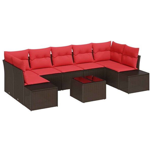 vidaXL Ensemble de canapé de jardin 8 Pièces Beige Rouge 55 x 55 x 37 cm