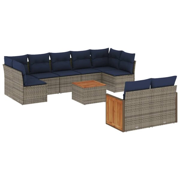 vidaXL Salon de jardin 10 Pièces avec coussins gris résine tressée