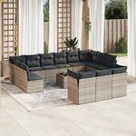 vidaXL Salon de jardin avec coussins 14 Pièces gris clair résine tressée