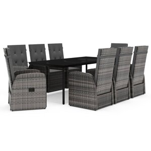 vidaXL Ensemble de salle à manger de jardin et coussins 9 Pièces Gris