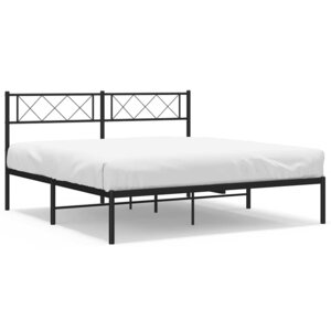 vidaXL Cadre de lit métal sans matelas avec tête de lit noir 135x190cm