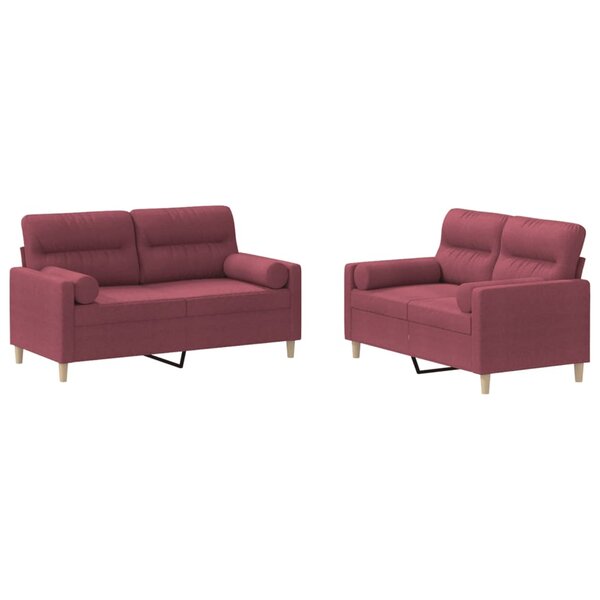 vidaXL Ensemble de canapés 2 Pièces avec coussins rouge bordeaux tissu