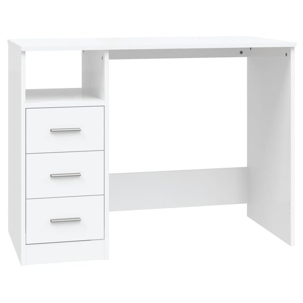 Bureau table poste de travail meuble d'ordinateur informatique étude avec tiroirs 102 x 50 x 76 cm bois d'ingénierie blanc 02_0023465