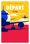 Carte Nouveau Départ Au Revoir avec Enveloppe  Mini Posters Format 17x11 5cm  Bonne Continuation Retraite Déménagement Changement Vie Voyage Avion Soleil Rétro Vintage Jaune/Rouge/Bleue