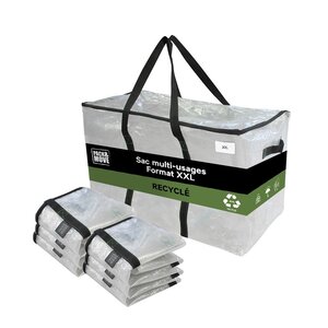 Pack and Move - Lot 6 Grands Sacs Déménagement Transparent Recyclé - Rangement Et Transport Ultra Résistant - Réutilisable - Poignées Solides - 100L