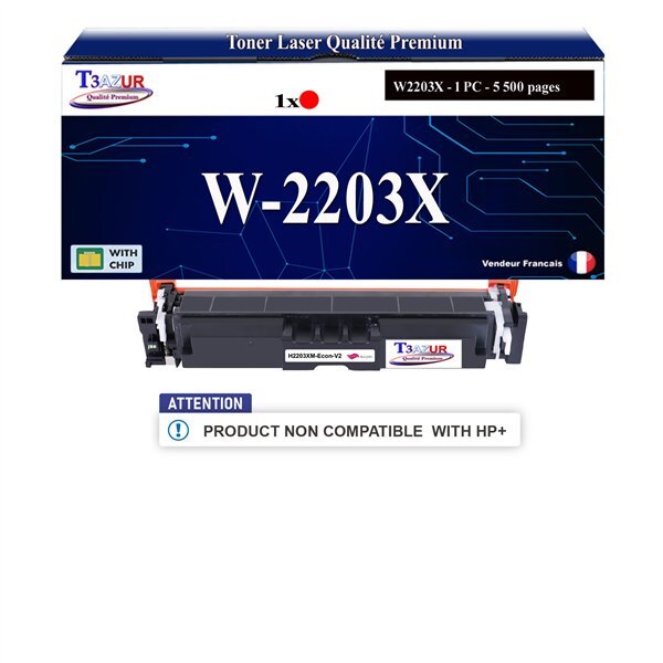 T3AZUR - 220X/220A Toner compatible avec W2203X / W2203A compatible avec HP Color LaserJet Pro 4202  MFP 4302  4303 Magenta