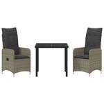 vidaXL Ensemble de salle à manger de jardin 3 pièces avec coussins en poly rotin gris