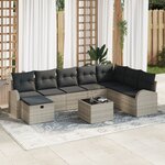vidaXL Ensemble de Canapé de Jardin 9 Pièces avec Coussins Gris Clair en Poly Rattan