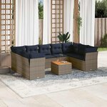 vidaXL Salon de jardin 10 Pièces avec coussins gris résine tressée