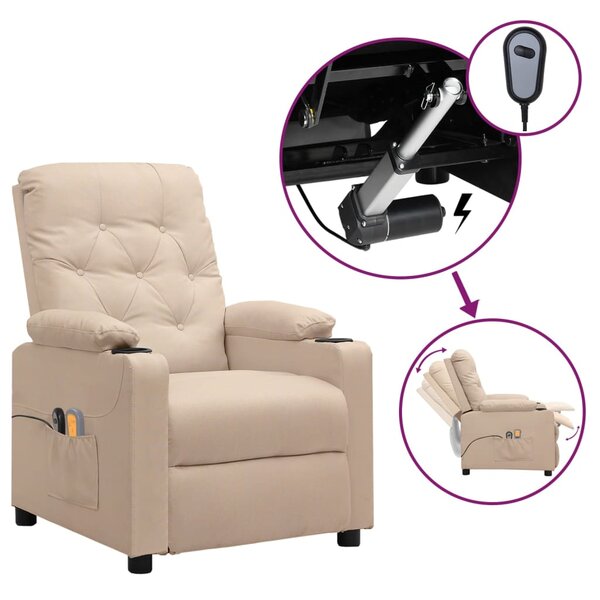vidaXL Fauteuil électrique de massage Crème Tissu