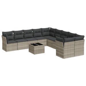 vidaXL Salon de jardin 11 Pièces avec coussins gris clair résine tressée