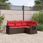 vidaXL Salon de jardin 4 Pièces avec coussins marron résine tressée