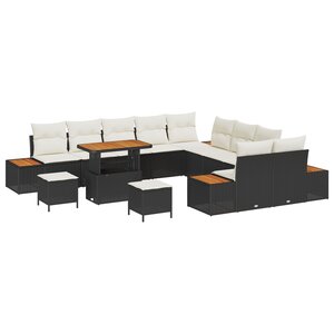 Ensemble de canapé de jardin vidaXL 13 pièces avec coussins noirs en poly rattan et acacia