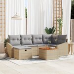 vidaXL Ensemble de Canapé de Jardin de 7 Pièces avec Coussins Beige Poly Rattan