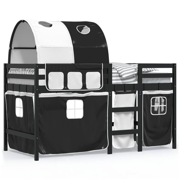 vidaXL Lit mezzanine enfants et tunnel blanc/noir 80x200cm pin massif