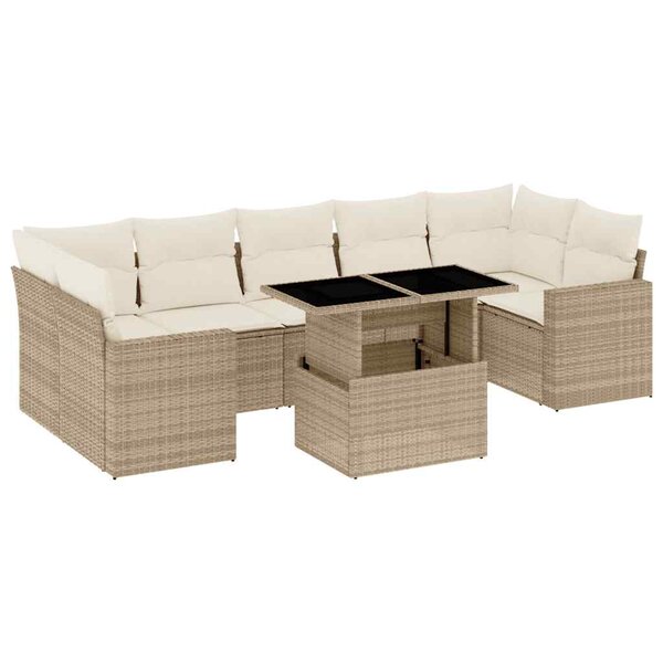 vidaXL Salon de jardin avec coussins 8 Pièces beige résine tressée