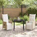 vidaXL Ensemble de Salle à Manger de Jardin de 3 Pièces avec Coussins Beige Poly Rattan