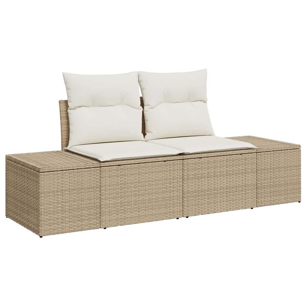 vidaXL Canapé de jardin 2 places avec coussins beige en poly rotin