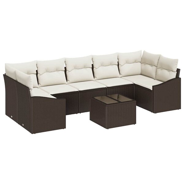 vidaXL Ensemble de canapé de jardin avec coussin 8 Pièces Marron  Crème
