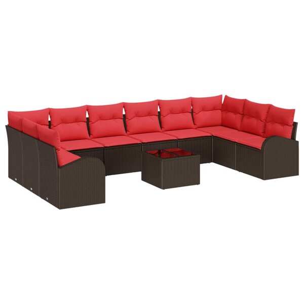 vidaXL Ensemble de Canapés avec coussin 11 Pièces Marron polyrotin