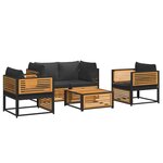 vidaXL Salon de jardin avec coussins 5 Pièces Bois d'acacia solide