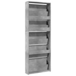 vidaXL Armoire à chaussures miroir 5 niveaux gris béton 63x17x169 5 cm