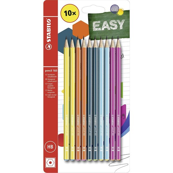 Pack 10 crayons graphite pencil 160 HB - 5 coloris assortis STABILO
