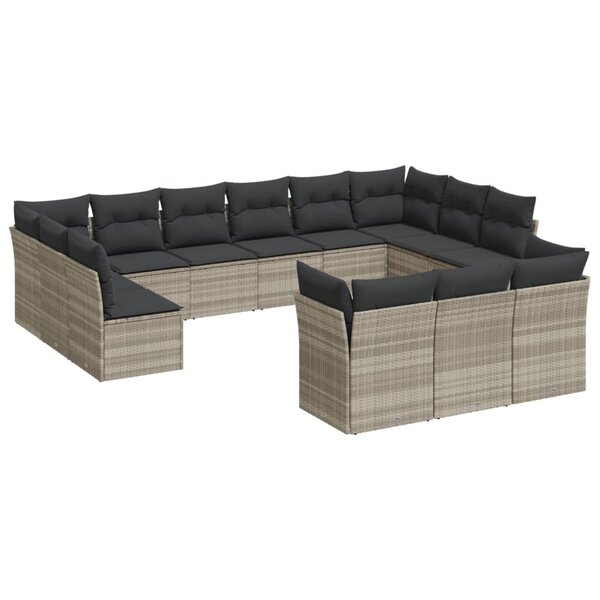 vidaXL Salon de jardin avec coussins 13 Pièces gris clair résine tressée
