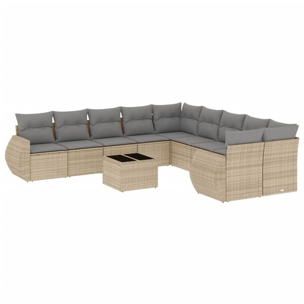 vidaXL Salon de jardin 11 Pièces avec coussins beige résine tressée