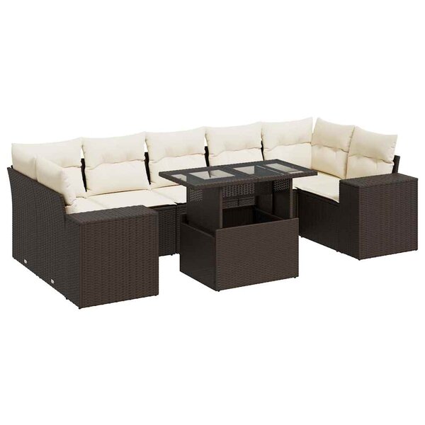vidaXL Salon de jardin 8 Pièces avec coussins marron résine tressée