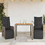 vidaXL Ensemble de bistro de jardin 3 Pièces coussins gris poly rotin