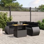 vidaXL Salon de jardin 6 Pièces avec coussins noir résine tressée