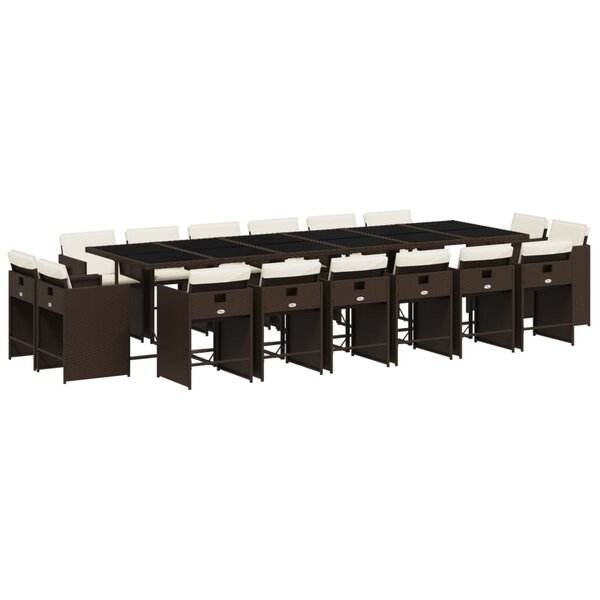 vidaXL Ensemble à manger de jardin et coussins 17 Pièces marron rotin