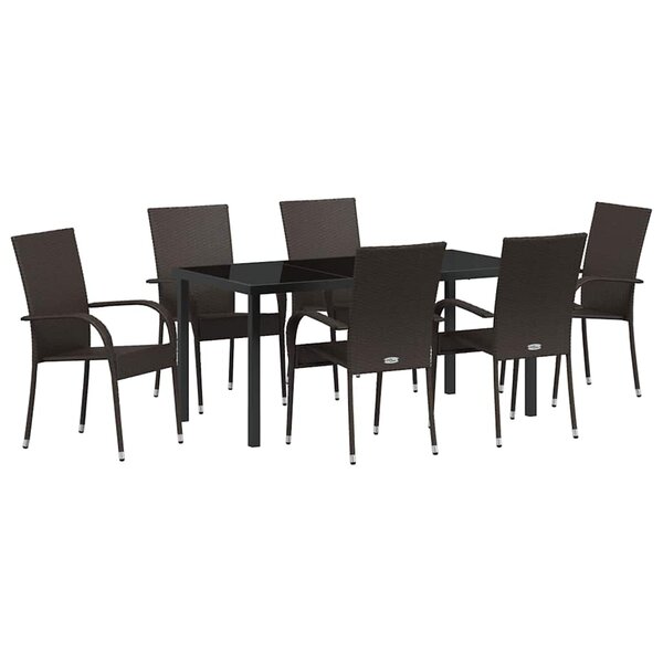 vidaXL Ensemble de salle à manger pour jardin 7 Pièces Marron Poly rotin
