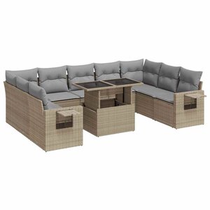 vidaXL Salon de jardin avec coussins 10 Pièces beige résine tressée